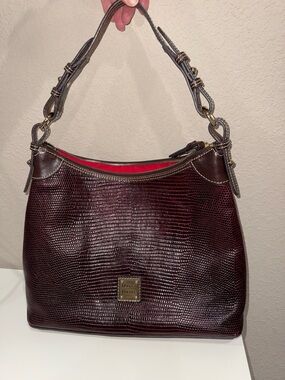 Dooney & Bourke Burgundy Lizard Embossed Leather Shoulder Bag